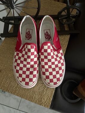 Vans Red & White Checkerboard Slip-On Sneakers